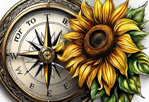 Sunflower and a compass, with the words "To Thine Own Self Be True" tattoo idea