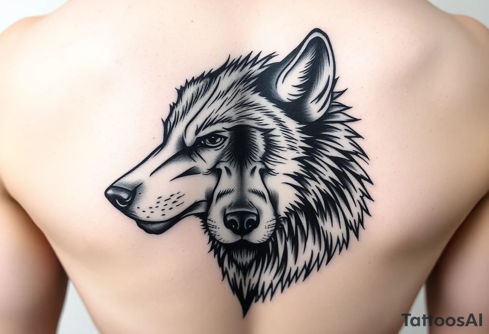 A solitary yet sublime and noble wolf and its progeny. the face tattoo idea