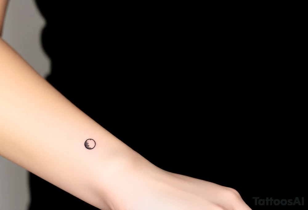 Small black ink minimalist tattoo with full moon, small chrysanthemum and tiny scorpio gliph tattoo idea