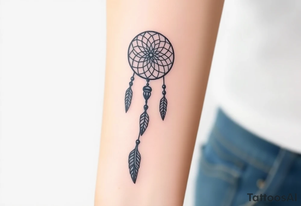 native dreamcatcher with flowing feathers and sacred beads tattoo idea