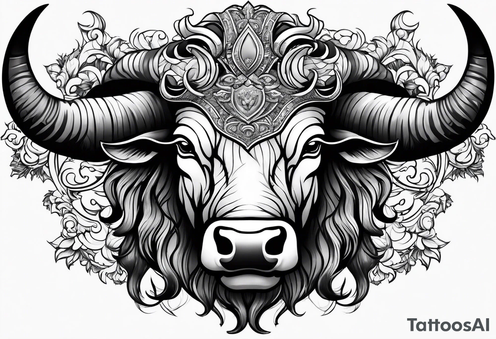 Evil, scary bull with horns tattoo idea