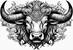 Evil, scary bull with horns tattoo idea