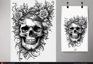skull with vines growing out of its head tattoo idea