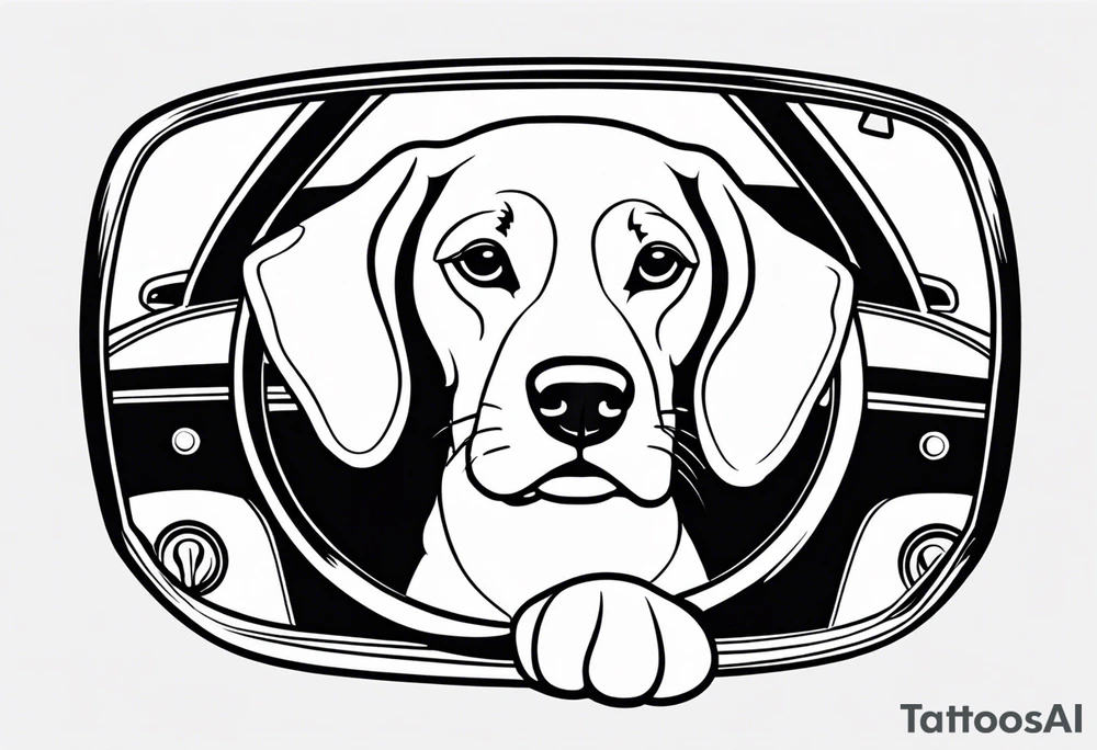 a beagle lying on top of a car steering wheel tattoo idea