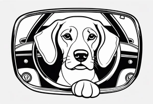 a beagle lying on top of a car steering wheel tattoo idea