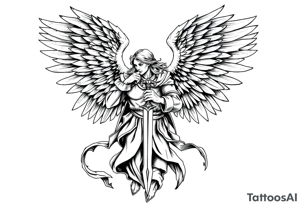 Holy Archangel, Biblical, Christianity, Hebrew, Guards of Christianity, Holding a sword, having six wings, seraphim, seek justice, love mercy, walk only with God tattoo idea