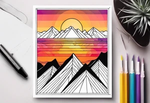 sunset over mountains made of prism glass tattoo idea