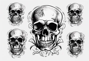 A smiling looking to the left scull inside the glass with alcohol and piece of lime tattoo idea