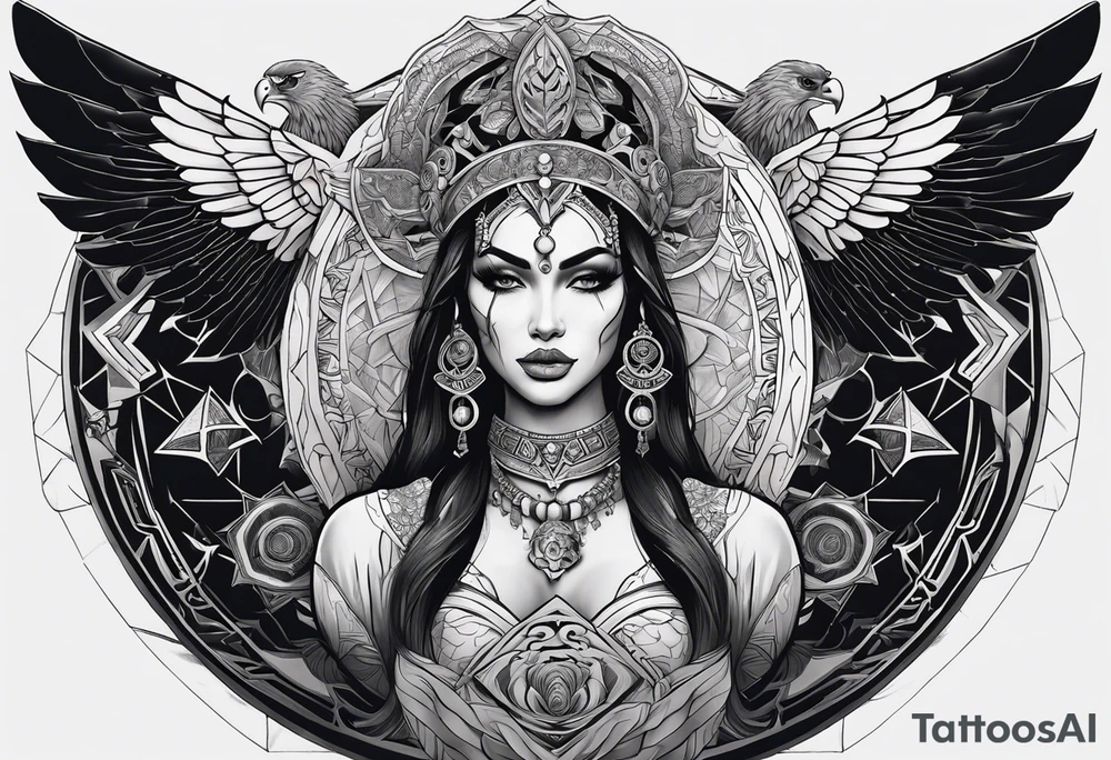 kali ma, alien goddess, valkrye, aries, pirate, divine feminine, zenza resonance, pachamama, lotus azul, blank panther, eagle, skull, 5D, nueva gaya, dna 12 tattoo idea