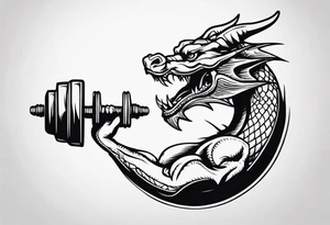 Simple Dragon biting a dumbbell tattoo idea