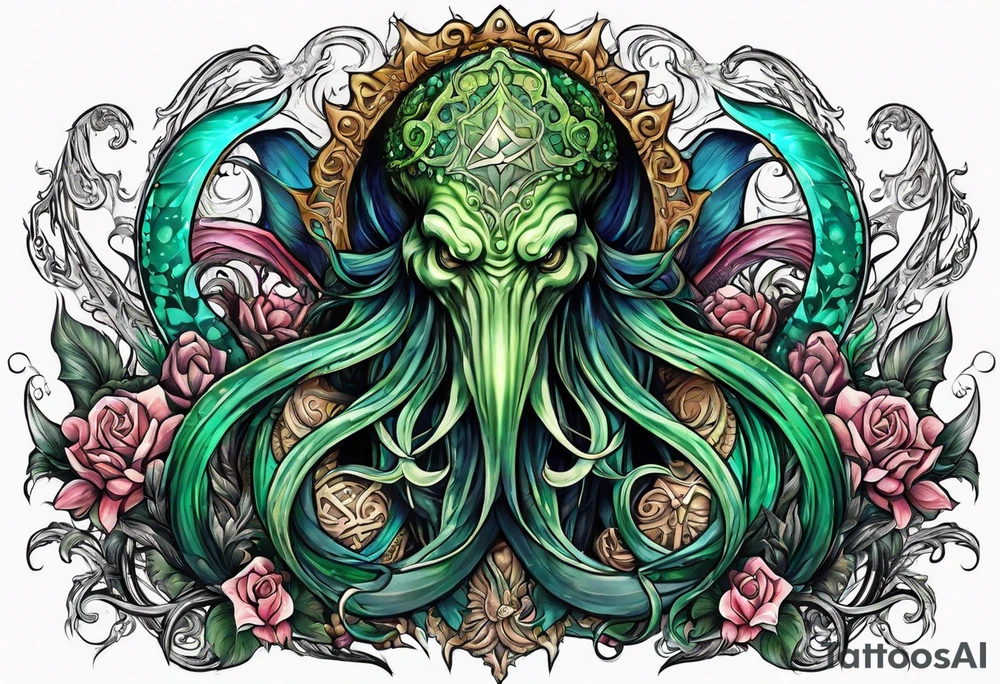 Cthulhu wrap around arm sleeve with other eldritch beasts tattoo idea