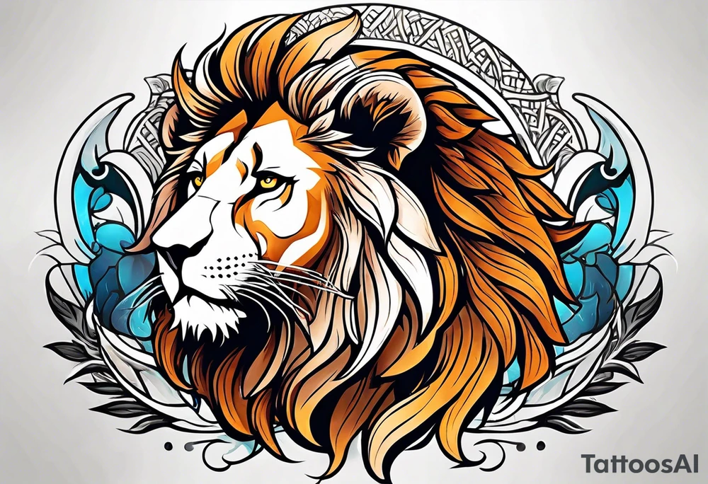 Leo symbol in the middle of lion and lioness tattoo idea