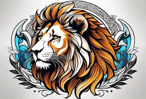 Leo symbol in the middle of lion and lioness tattoo idea
