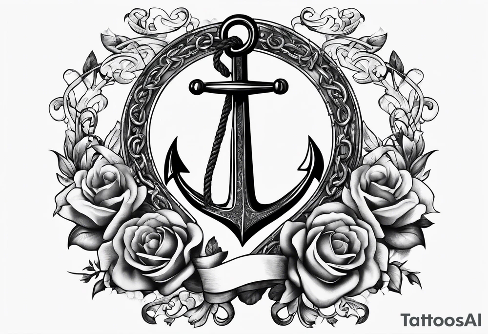 Anchor with ribbon wrapped around and Psalm 23:4 written on ribbon tattoo idea