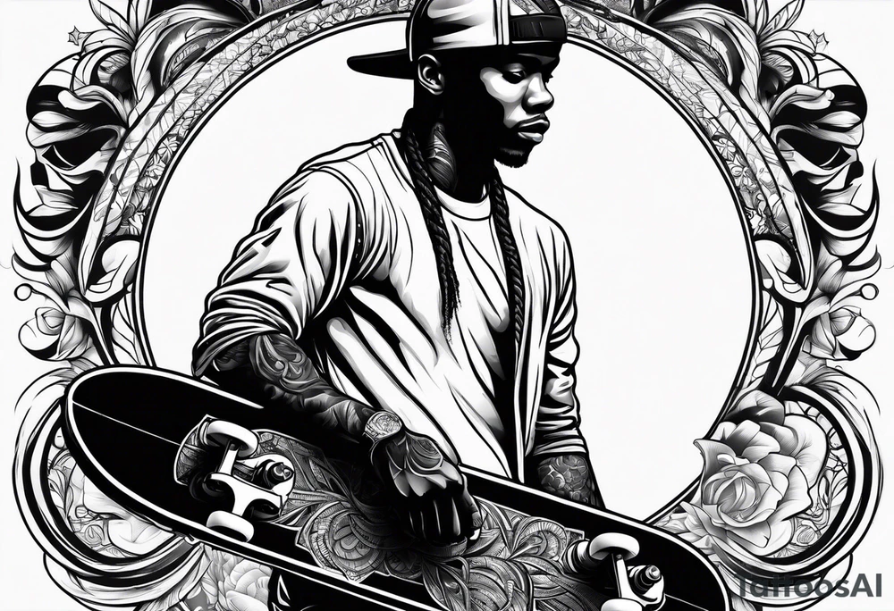 Black person skateboarder tattoo idea