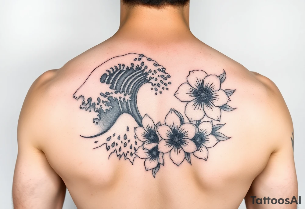 Waves, summer, flowers tattoo idea