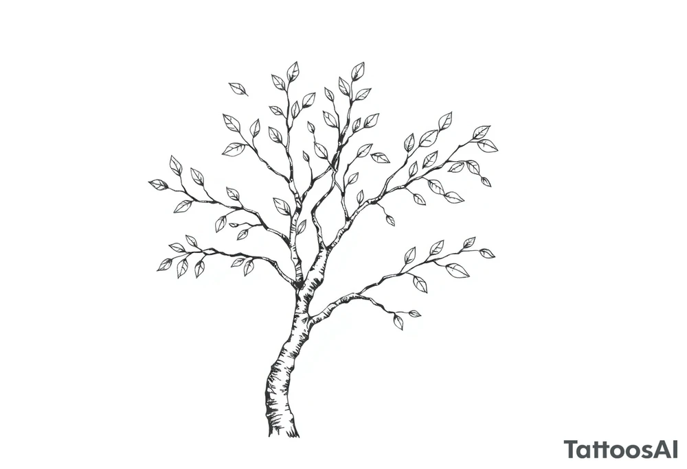 birch tree with leaves tattoo idea