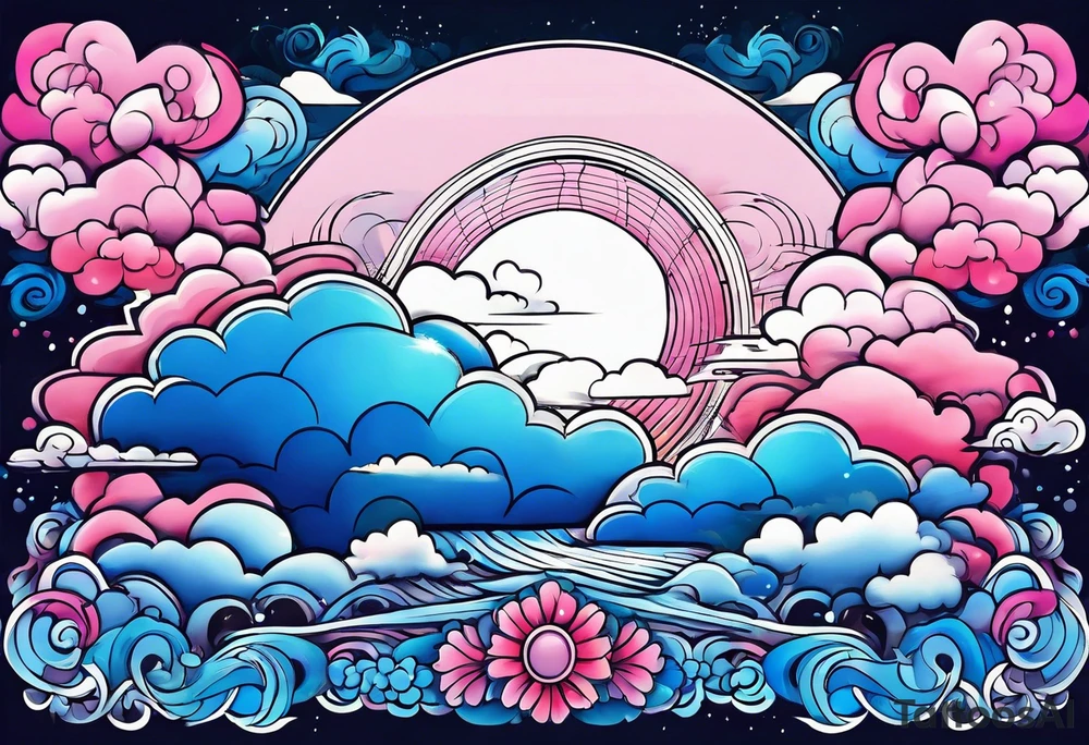 Blue and Pink Cloud tattoo idea