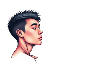 Handsome Asian young guy is standing on his knees sorry tattoo idea
