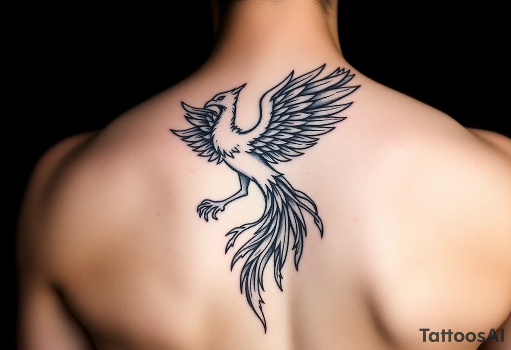 magnificent phoenix rising from golden flames with trailing embers tattoo idea