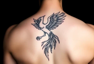 magnificent phoenix rising from golden flames with trailing embers tattoo idea