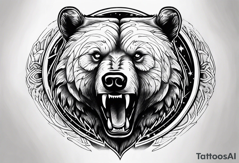 Ripping bear claw cosmic space tattoo idea