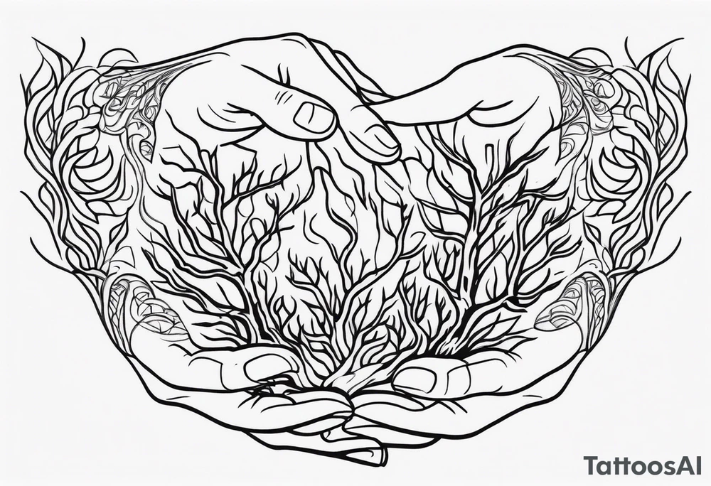 Hands morphing into roots tattoo idea