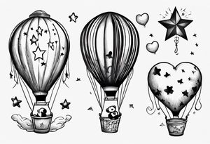 Hot water balloon with star and heart balloons and teddy inside the balloon tattoo idea