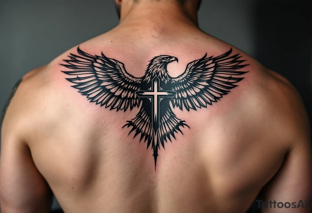 double headed eagle with cross tattoo idea