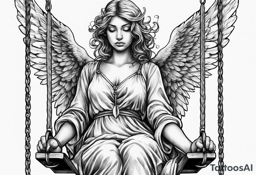 sad angel on swing tattoo idea