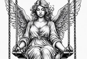 sad angel on swing tattoo idea