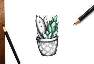 cute cacti and succulent in a pot tattoo idea