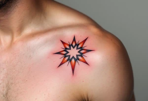 A blood-orange eight-pointed star tattoo expresses vitality and fearless creativity. tattoo idea