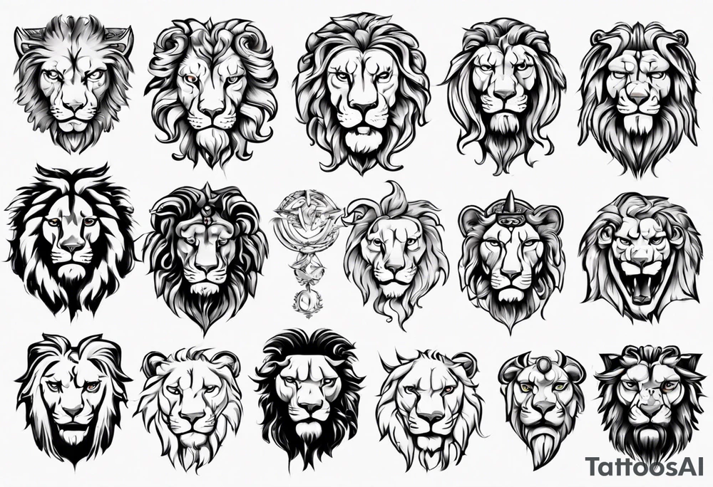 Roman ancient lion face tattoo idea