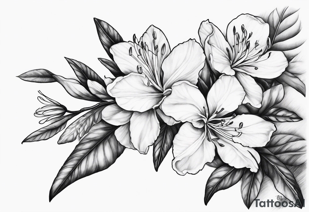 5-petal Azaleas, along a long branch tattoo idea