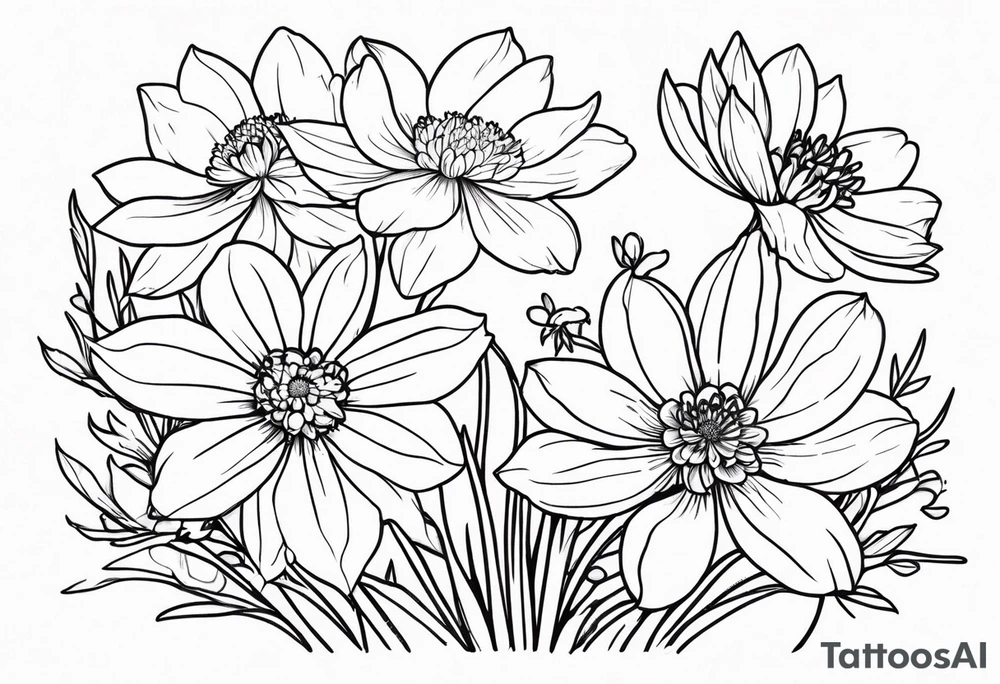 Narcissus, Chrysanthemum, Cosmos, snow drop tattoo idea Narcissus, Chrysanthemum, Cosmos, snow drop tattoo idea