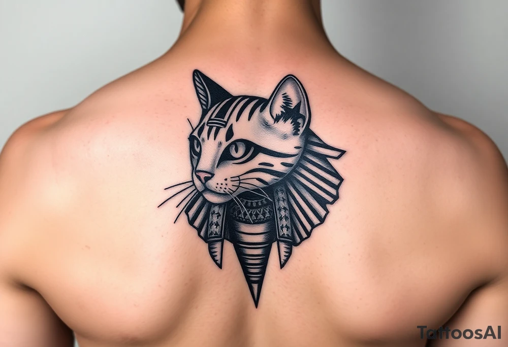 Egyptian cat with pyramid background tattoo idea