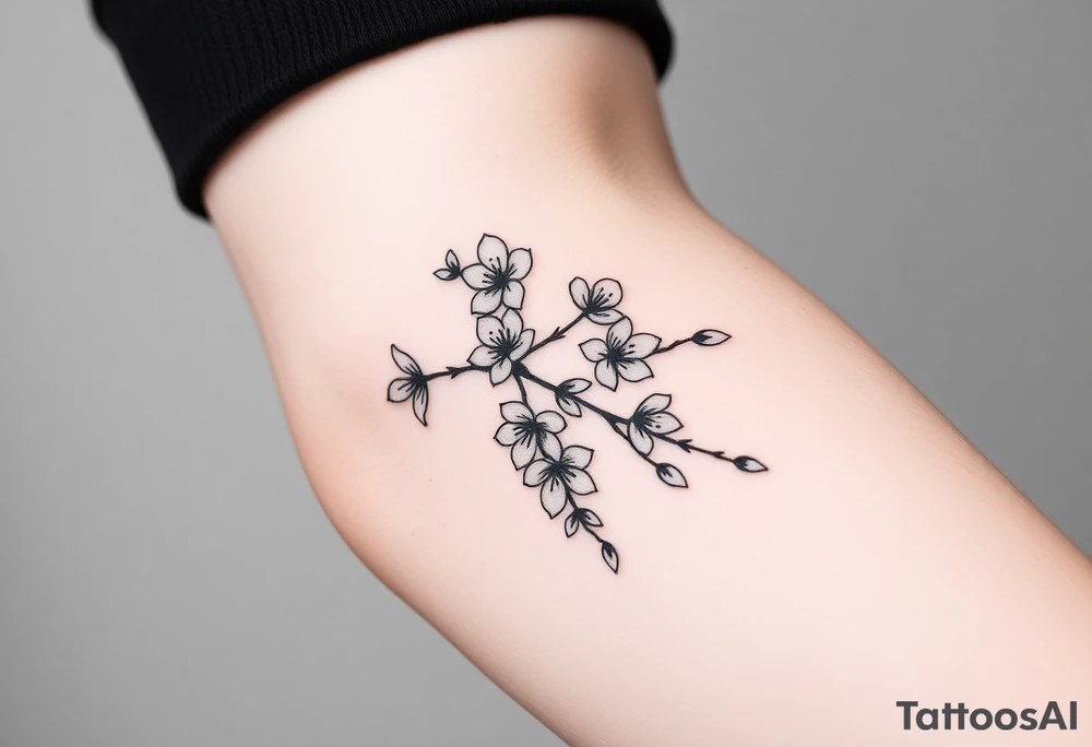 delicate cherry blossoms swirling in spring breeze with petals tattoo idea