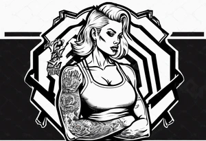 Blonde tattooed woman flexing one bicep with a banner tattoo idea