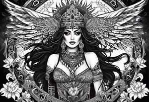 kali, goddess pirate, pachamama, warrior, skull, lotus azul, wing, eagle, zenza resonance tattoo idea
