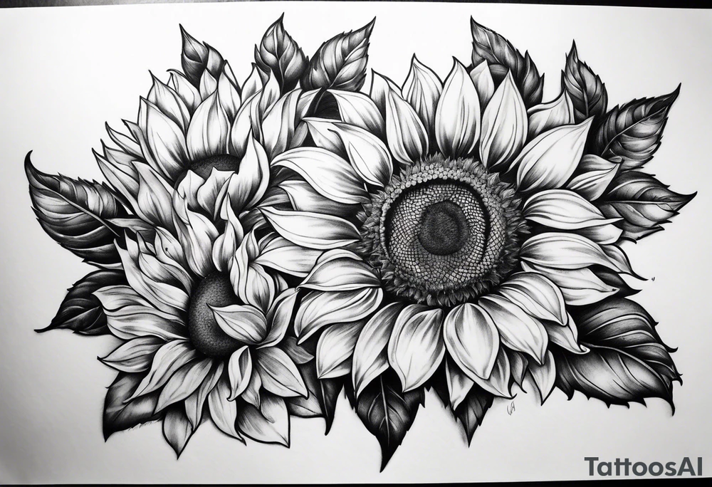 My moms name Araceli in cursive sunflowers and shading all around tattoo idea
