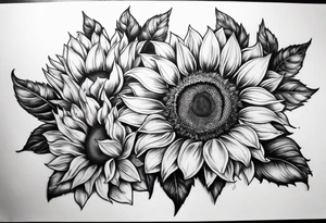 My moms name Araceli in cursive sunflowers and shading all around tattoo idea