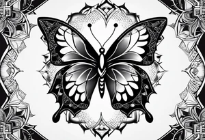 Minimalistic butterfly on the background of the mandala diamond network tattoo idea