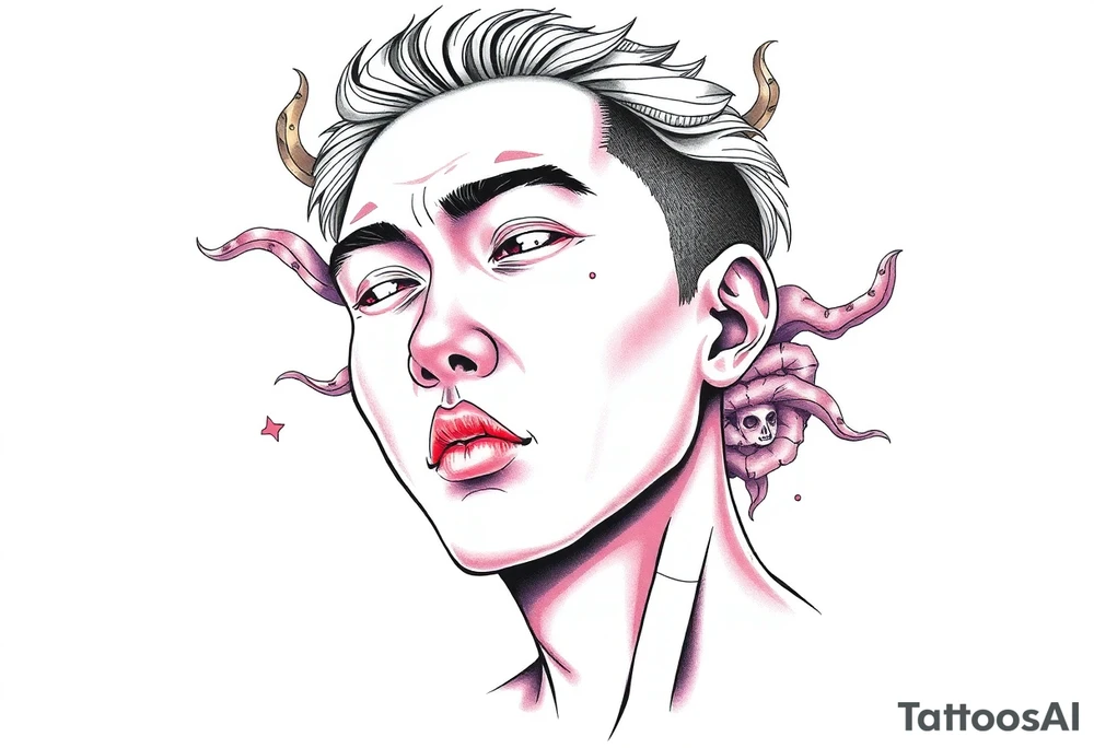 Handsome Asian young guy is possessed tattoo idea