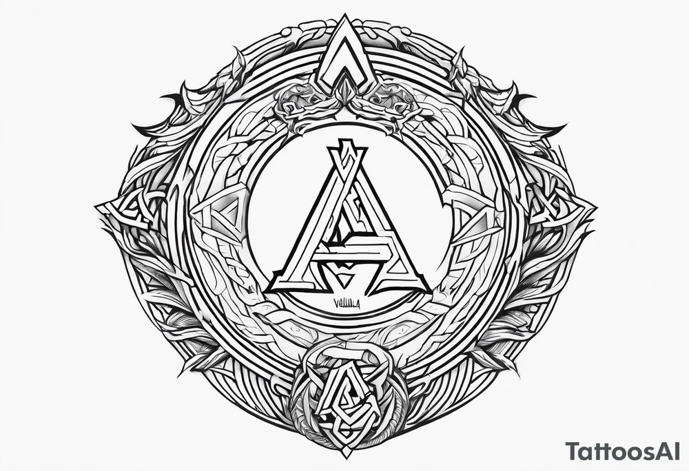 Valhalla sword shield dragon axe Valknut tattoo idea