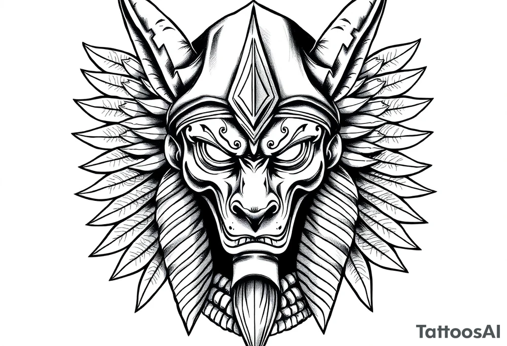 powerful majestic muscle anubis Egyptian god face mix with joker
without eyes with mantle on head tattoo idea