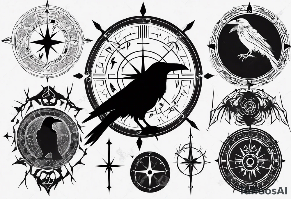 raven silhouette over a viking compass with runes tattoo idea raven silhouette over a viking compass with runes tattoo idea