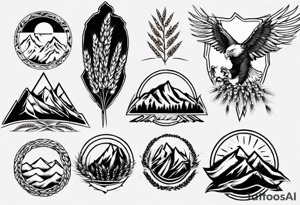 mountains wheat eagle tattoo idea