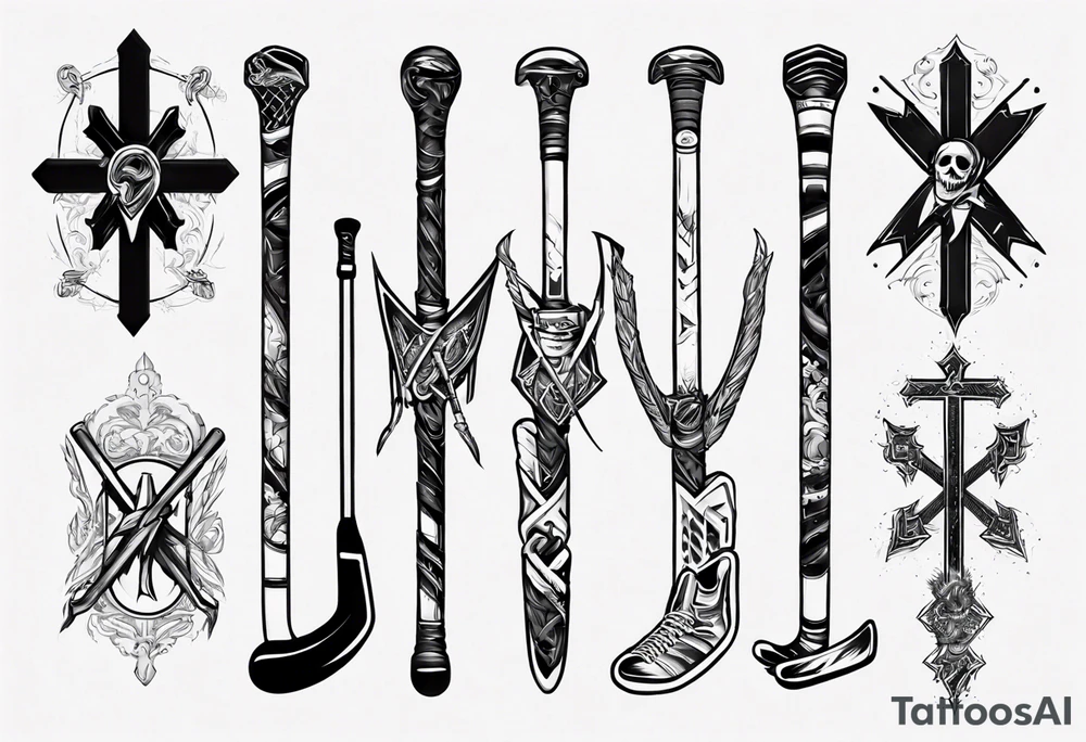 Memorai Hockey stick cross tattoo idea