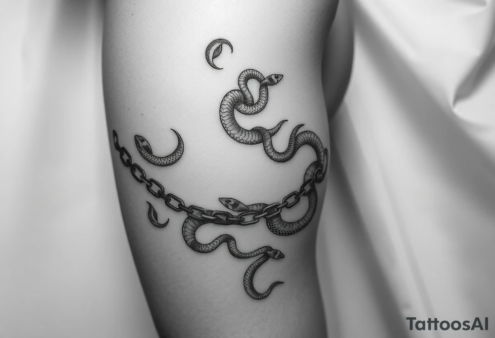 Trial chain around the thigh (instead of metal chain we want it created my snakes.) very detailed in the snakes tattoo idea